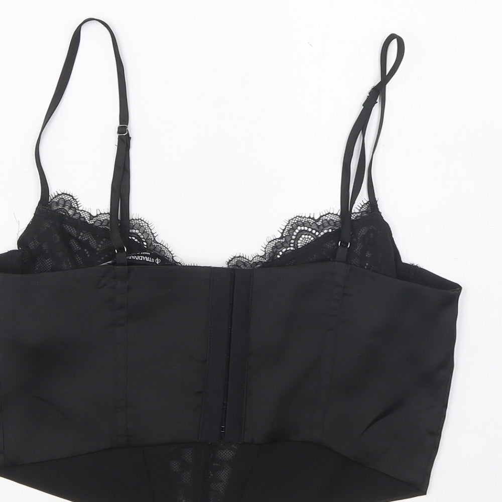 Stradivarius Womens Black Polyester Cropped Tank Size M Sweetheart - Lace