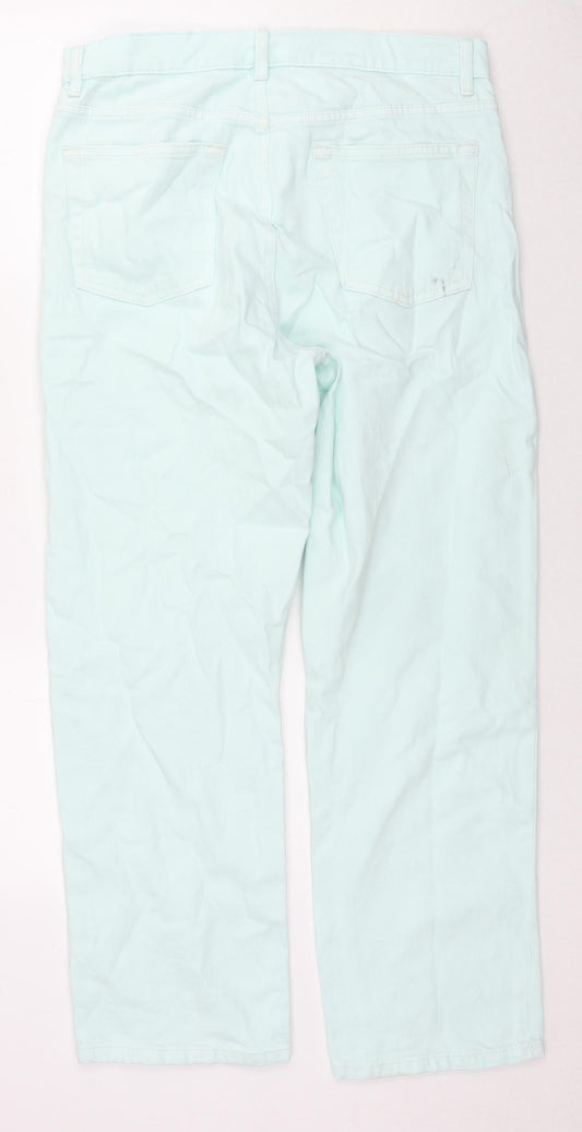Marks and Spencer Womens Blue Cotton Straight Jeans Size 12 L29 in Regular Zip