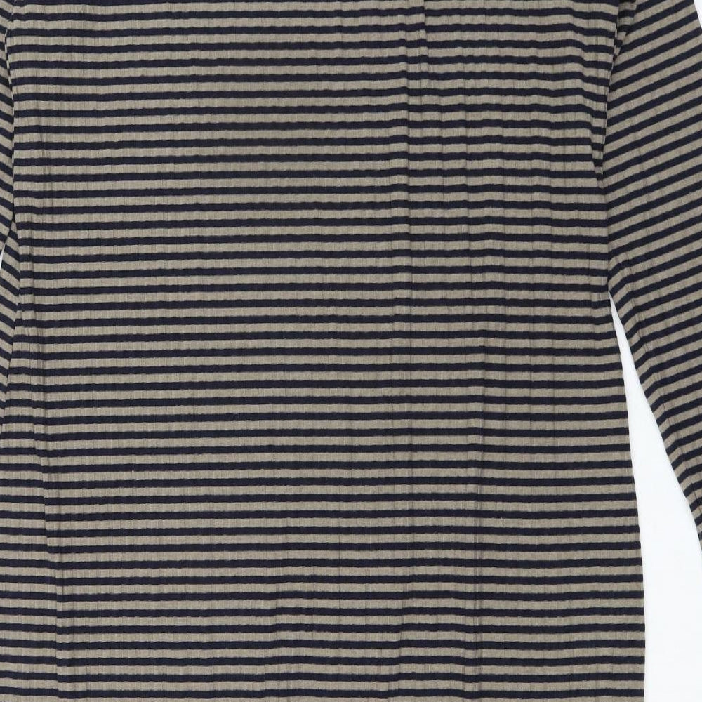 Marks and Spencer Womens Black Striped Polyester Pencil Dress Size 16 Scoop Neck Pullover - Ribbed