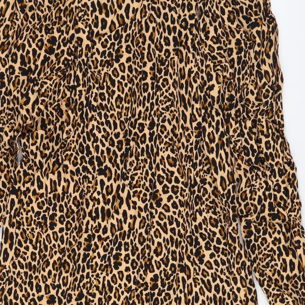 Marks and Spencer Womens Brown Animal Print Viscose A-Line Size 12 Round Neck Button
