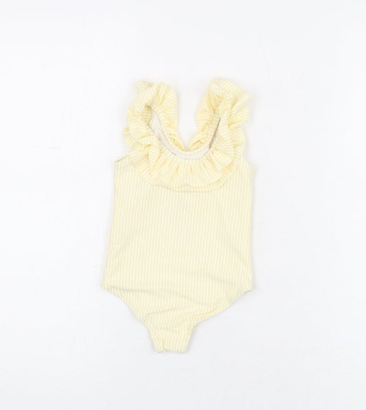 Marks and Spencer Girls Yellow Striped Polyester Unitard One-Piece Size 12-18 Months Pullover - Swimming Costume