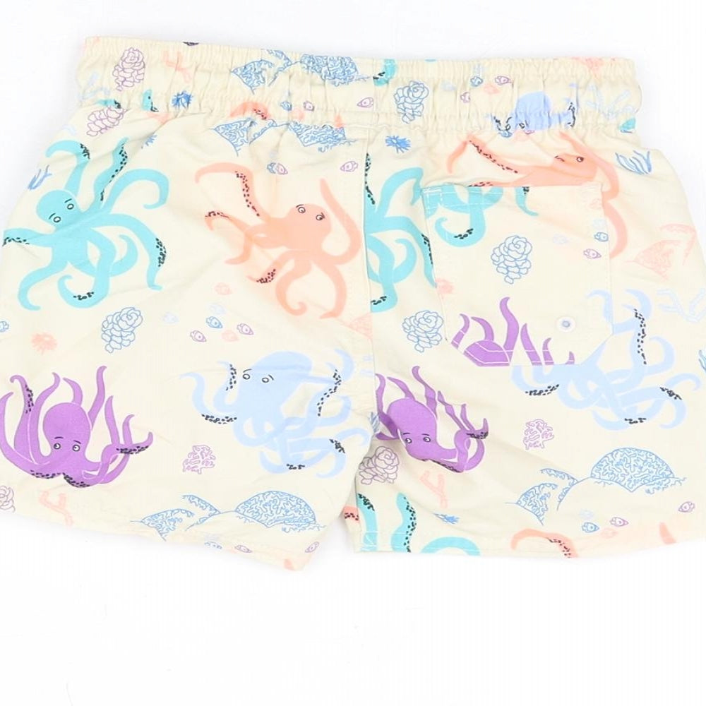 Marks and Spencer Boys Beige Geometric Polyester Shorts Outfit/Set Size 6-9 Months Drawstring - Octopus Print, Swim Shorts