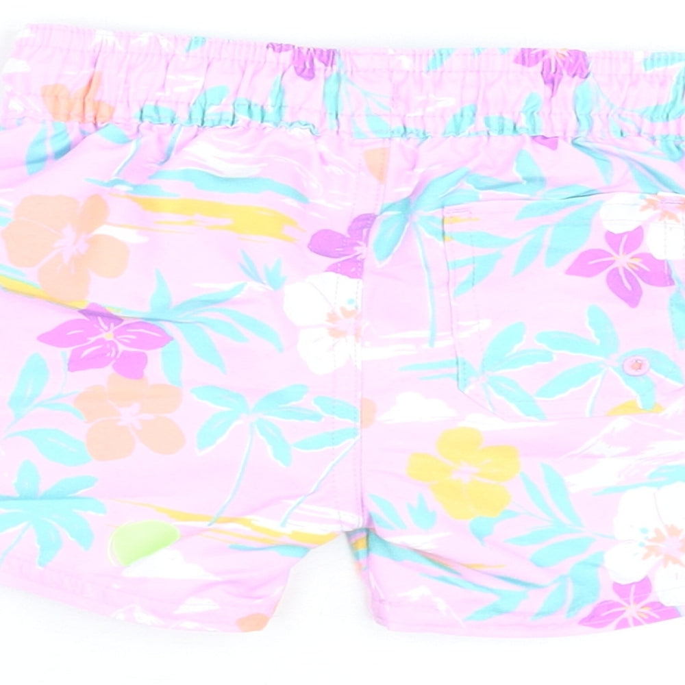 Brand and care label for Marks & Spencer boys’ purple floral polyester shorts outfit/set, months drawstring - swim shorts