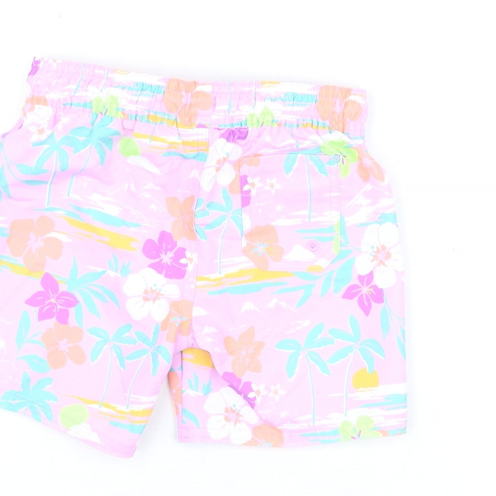 Brand and care label for Marks & Spencer boys’ purple floral polyester shorts outfit/set, months drawstring - swim shorts
