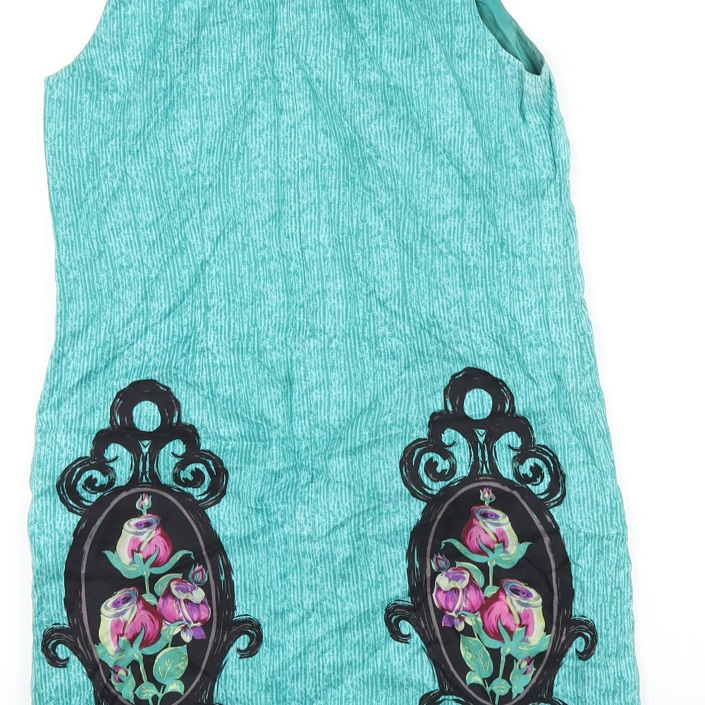 Anna Sui Womens Green Geometric Silk A-Line Size 4 Scoop Neck Zip