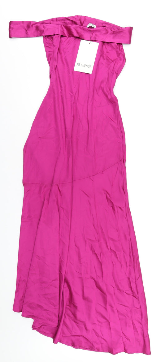 NB Avenue Womens Pink Polyester Maxi Size 10 Off the Shoulder Zip