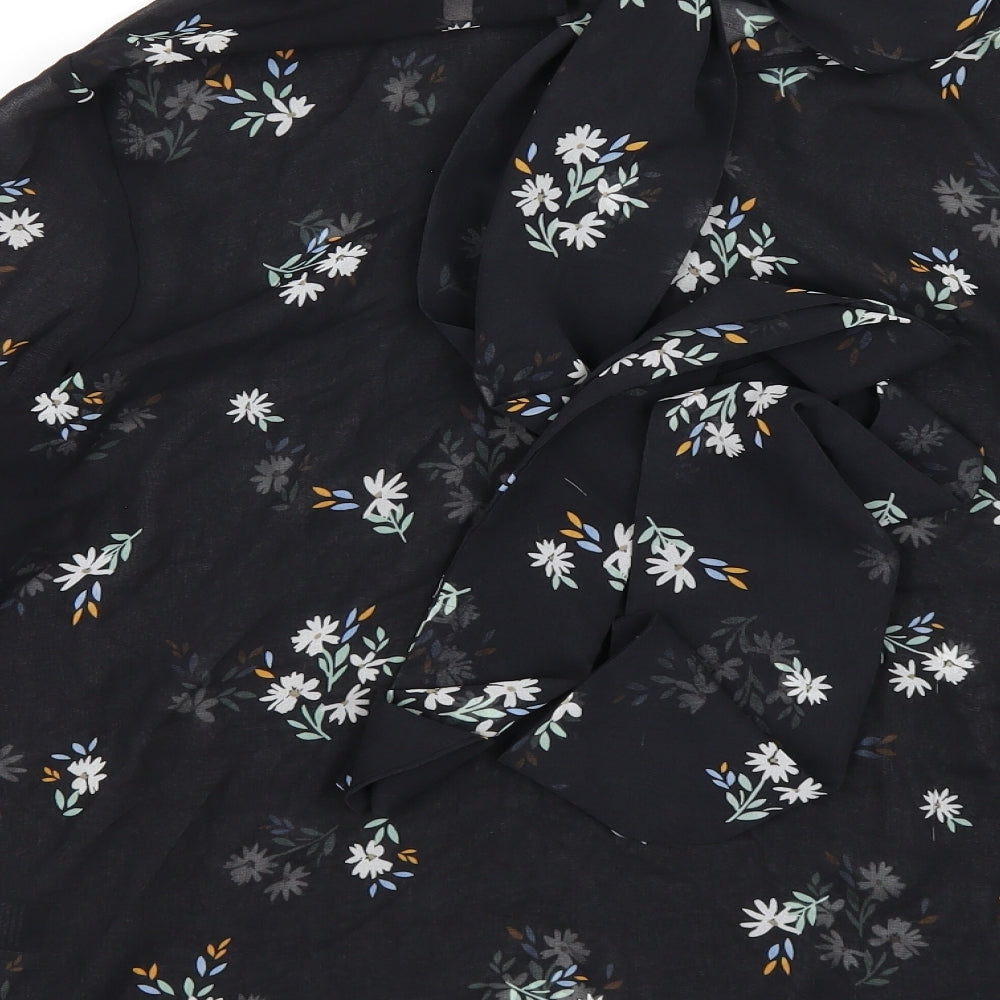 Marks and Spencer Womens Black Floral Polyester Basic Blouse Size 12 Mock Neck