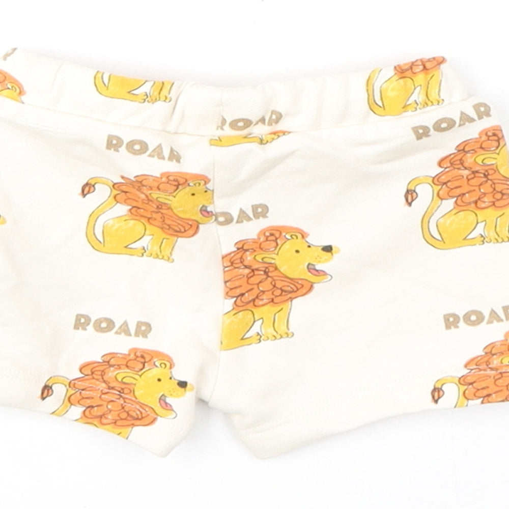 Brand and care label for Marks & Spencer boys’ ivory geometric cotton cropped trousers, months drawstring - shorts, lion