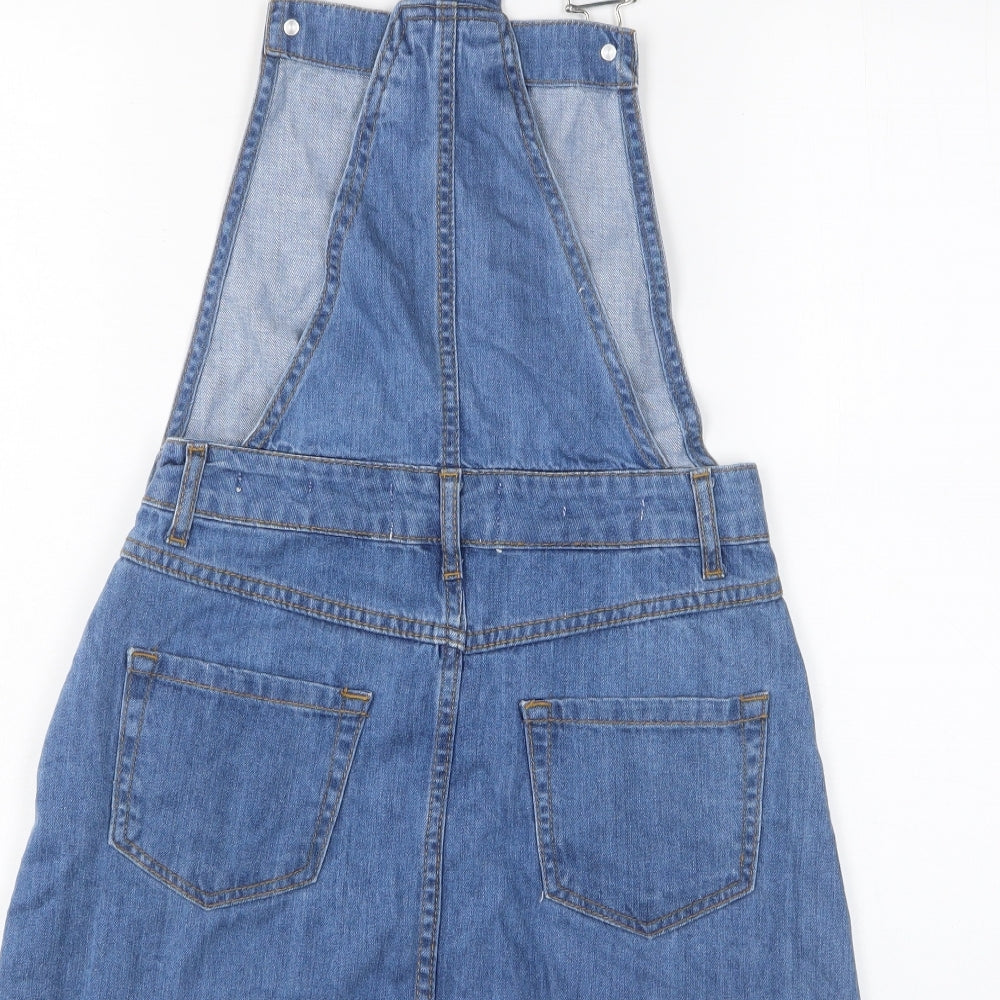 PARISIAN SIGNATURE Womens Blue Cotton Pinafore/Dungaree Dress Size 8 Square Neck Zip - Pockets