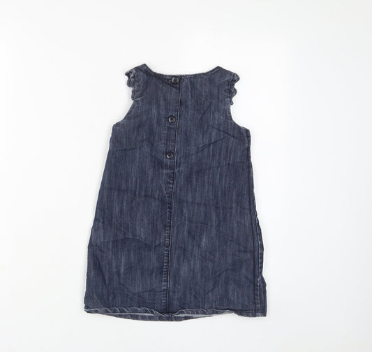 NEXT Girls Blue Cotton A-Line Size 3-4 Years Crew Neck Button - Pockets, Buttons