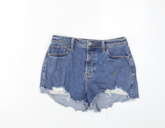 Hollister Womens Blue Cotton Basic Shorts Size 28 in Regular Zip - Distressed, Pockets