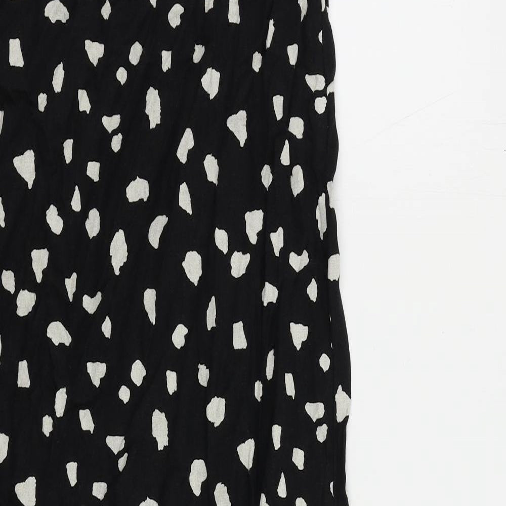 Marks and Spencer Womens Black Animal Print Linen Shift Size 6 Boat Neck Pullover