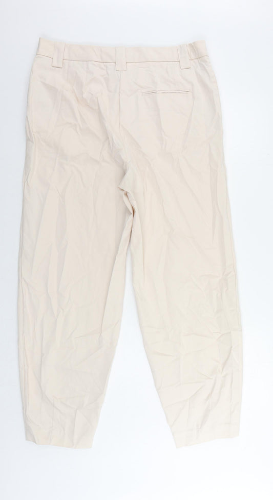 Marks and Spencer Womens Beige Cotton Chino Trousers Size 16 L29 in Regular Zip