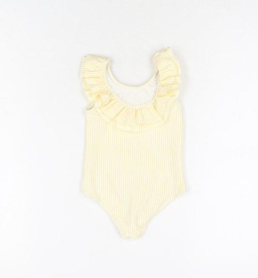 Marks and Spencer Girls Yellow Striped Polyester Unitard One-Piece Size 9-12 Months Pullover - Swimming Costume