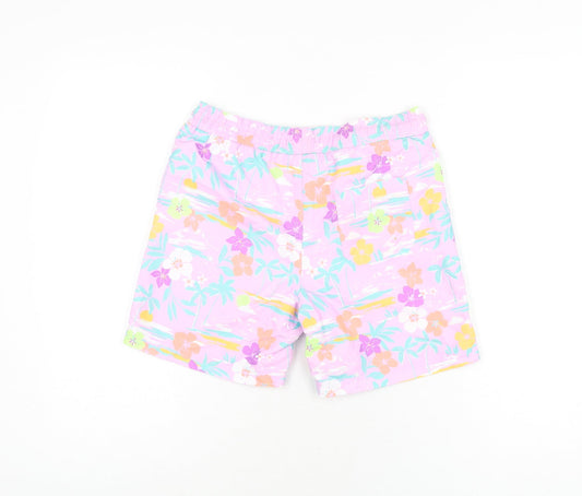 Marks and Spencer Boys Purple Floral Polyester Bermuda Shorts Size 10-11 Years Regular Drawstring - Swim Short