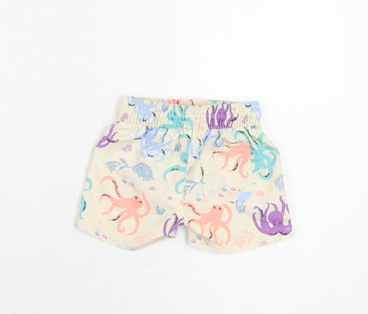 Marks and Spencer Boys Beige Geometric Polyester Shorts Outfit/Set Size 3-6 Months Drawstring - Swim Short, Octopus Print