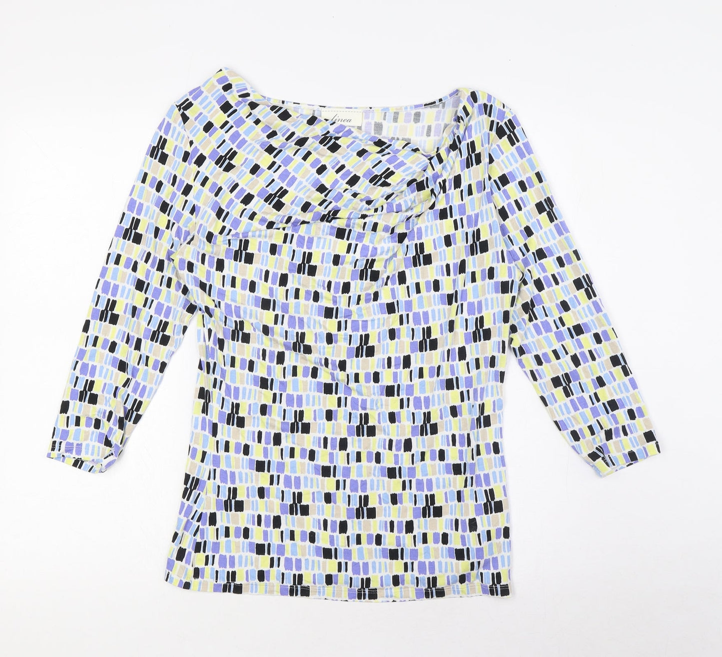 Linea Womens Multicoloured Viscose Basic Blouse Size M Round Neck