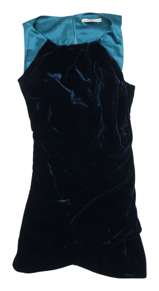Karen Millen Blue Velvet Sleeveless Party Dress UK 12