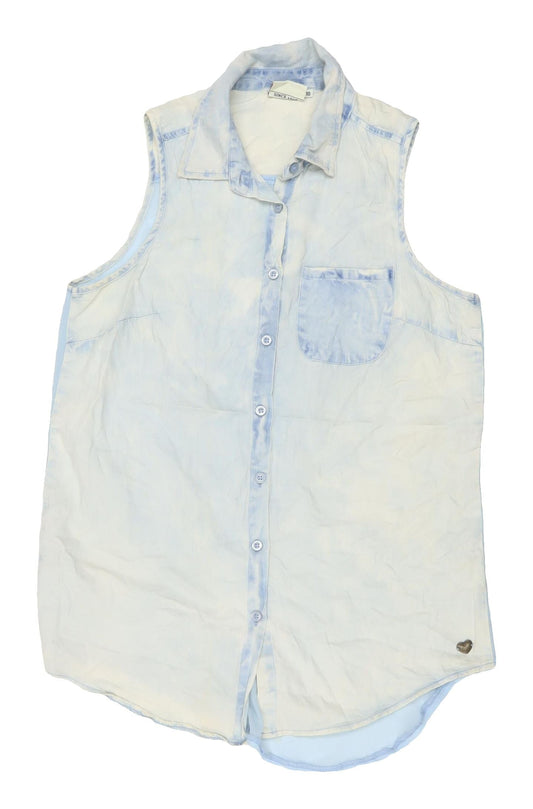 Lee Cooper Women's Blue Cotton Button-Up Sleeveless Shirt