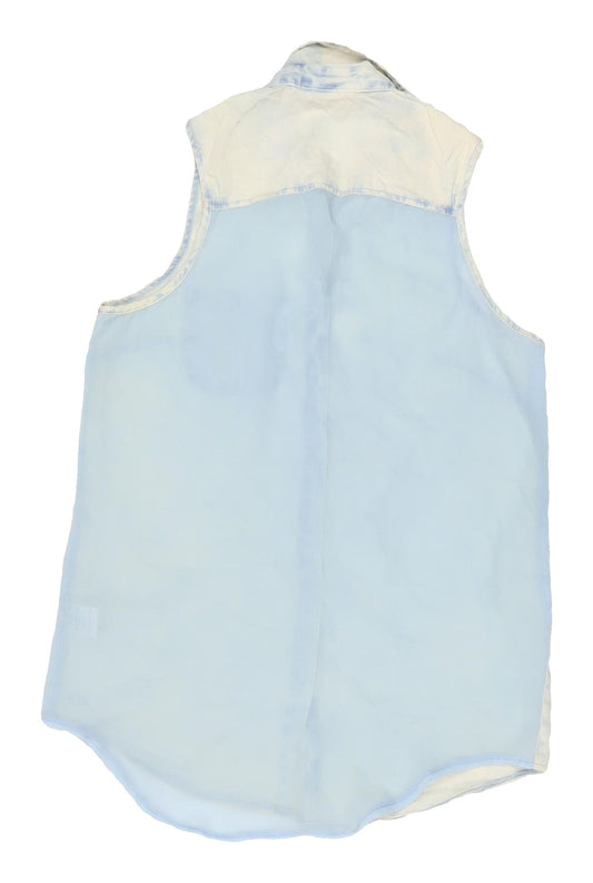 Lee Cooper Women's Blue Cotton Button-Up Sleeveless Shirt