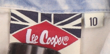 Lee Cooper Women's Blue Cotton Button-Up Sleeveless Shirt