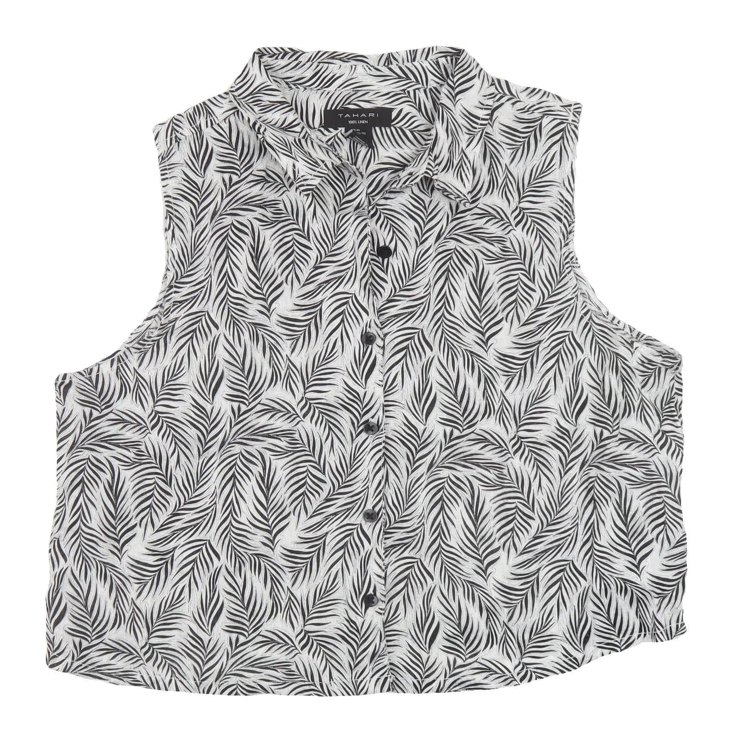 Tahari Women's Black XL Geometric Linen Blouse