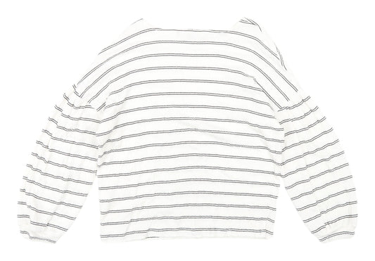 French Connection Women's White Striped Cropped Blouse XS