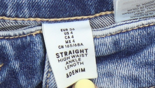 Additional view of Women's High Waist Blue Straight Distressed Jeans, size 8