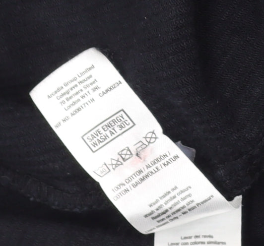 Brand and care label for Dorothy Perkins Black Corduroy Pinafore Dress, size 10