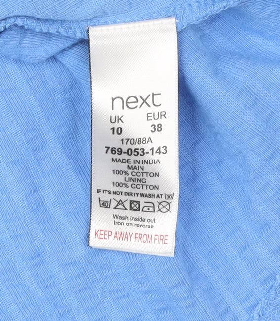 Close-up detail of Next Blue Off the Shoulder Blouse, size 10, Balloon Sleeve