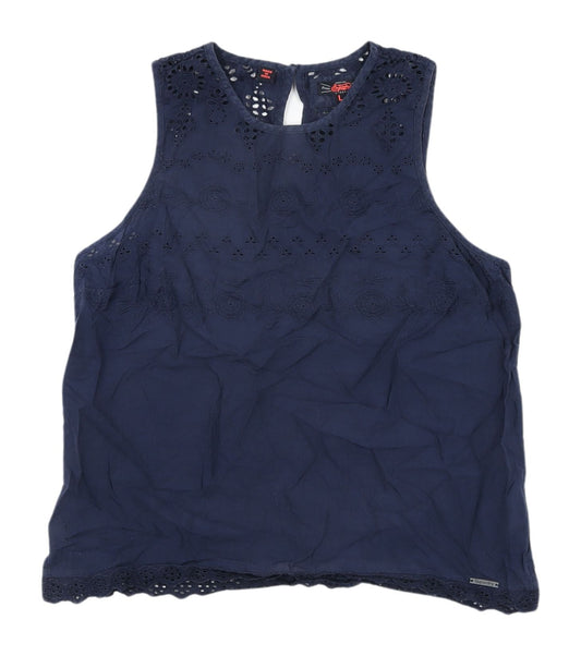 Superdry Women's Blue Embroidered Tank Top L