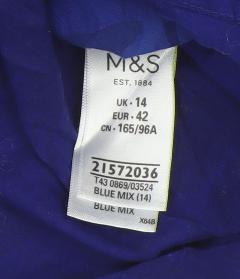 Brand and care label for Marks & Spencer Blue Floral Button-Up Shirt, UK 14