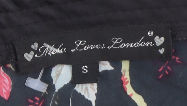 Brand and care label for Mela Loves London Black Floral A-Line Dress -, size S, V-Neck
