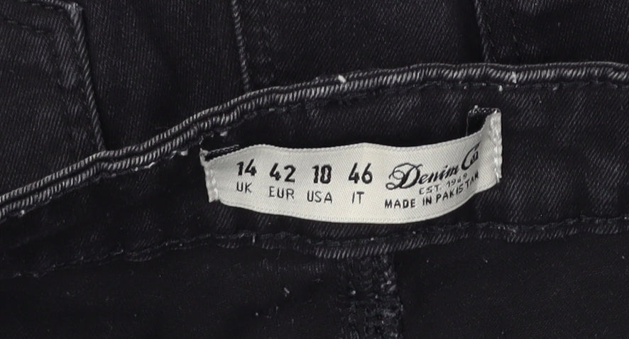 Brand and care label for Denim Co Women's Black Skinny Jeans, size 14