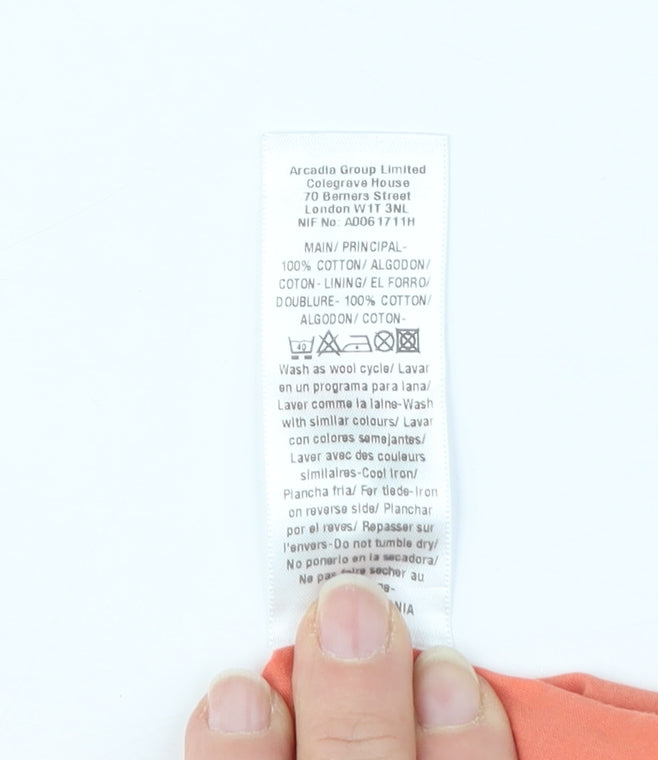 Brand and care label for Miss Selfridge Women’s Orange Floral Slip Dress, size UK 6, Summer