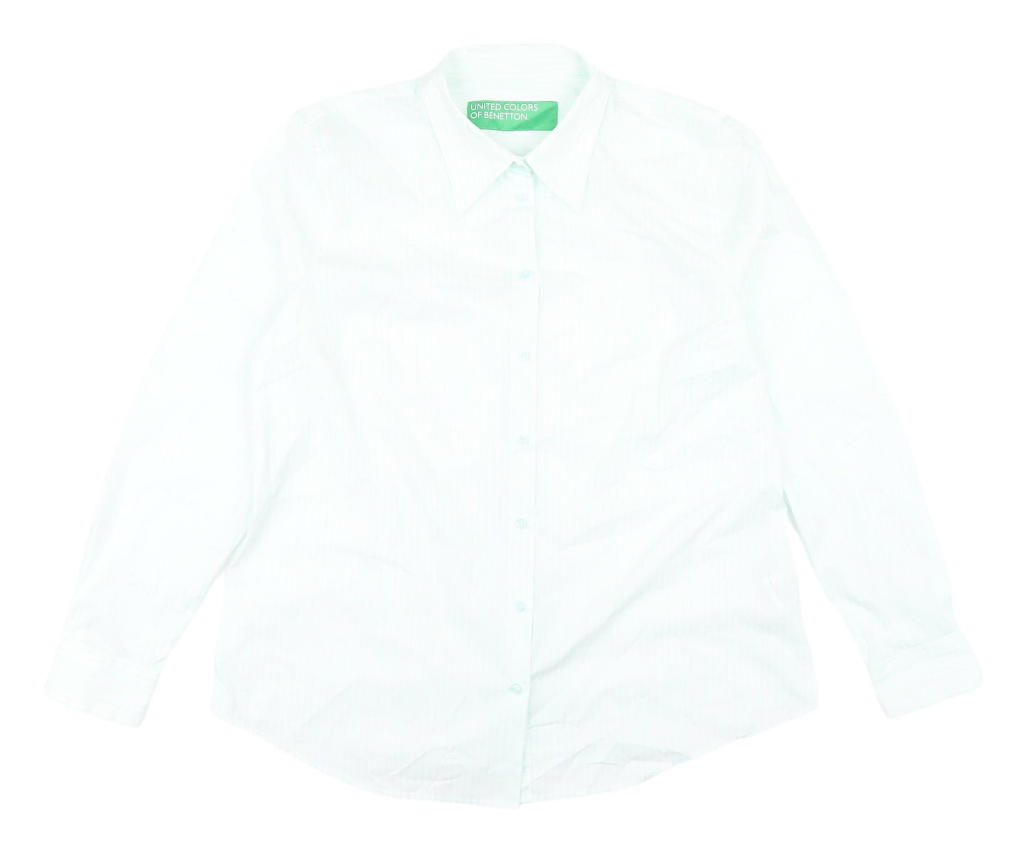 Benetton Women's White Striped Button-Up Shirt XL