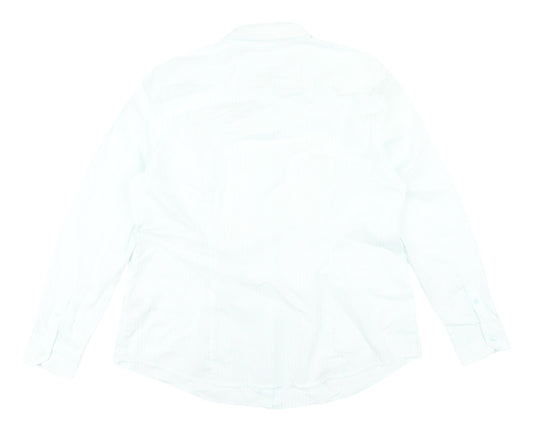 Benetton Women's White Striped Button-Up Shirt XL