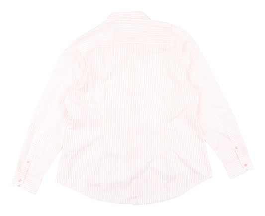 Benetton Women's Pink Striped Button-Up Shirt XL