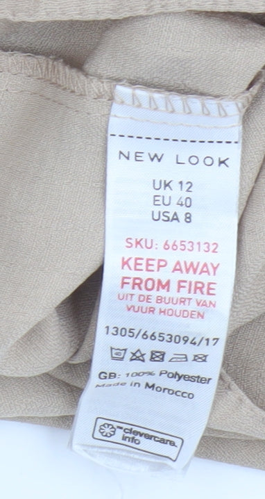 Close-up detail of New Look Beige Shift Dress - UK 12, Classic Style