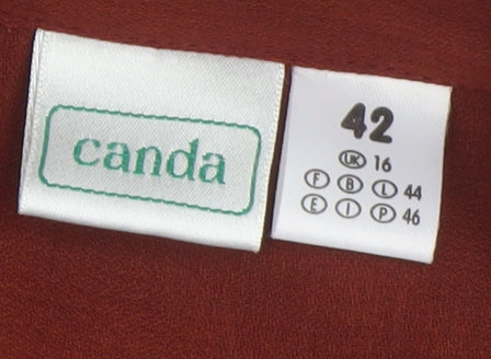 Brand and care label for C&A Women's Brown Button-Up Collared Shirt, size 14