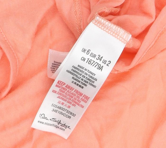 Brand and care label for Miss Selfridge Women's Orange Camisole Tank Top UK 6