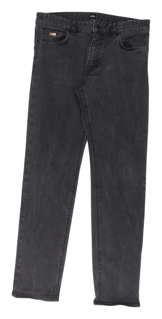 Boss Men's Black Straight Jeans, UK 32, Dark Wash