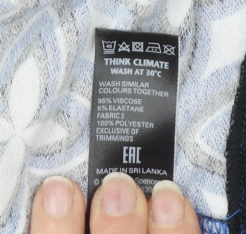 Brand and care label for Marks & Spencer Blue Geometric V-Neck Blouse, size 14
