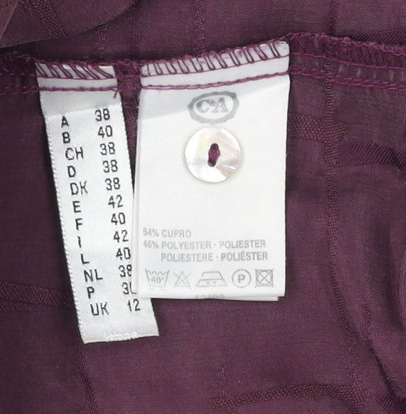 Brand and care label for C&A Purple Button-Up Shirt Women's, size 12