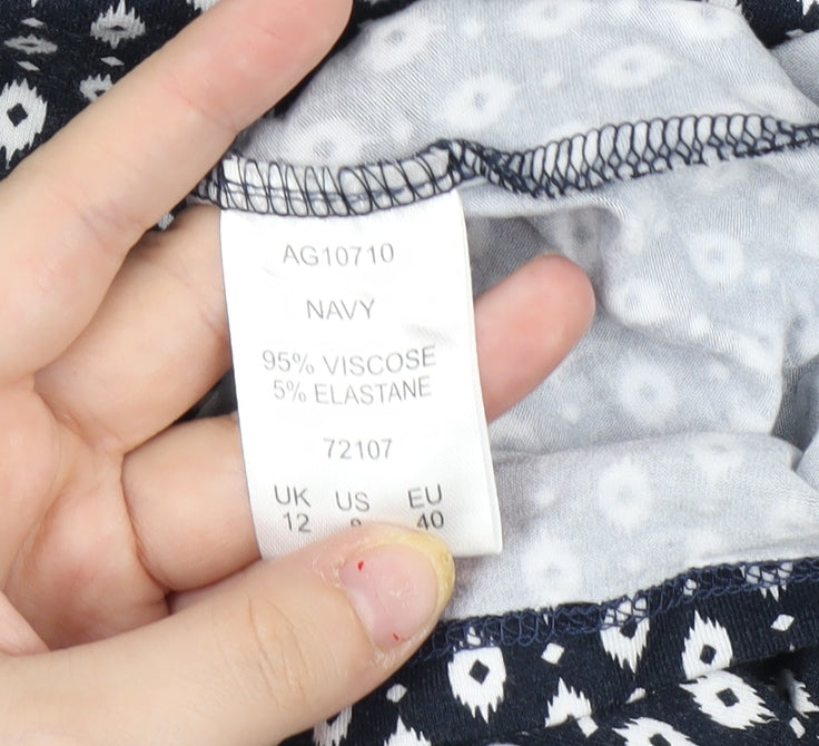 Brand and care label for Cotton Traders Blue Geometric Shift Dress, size 12