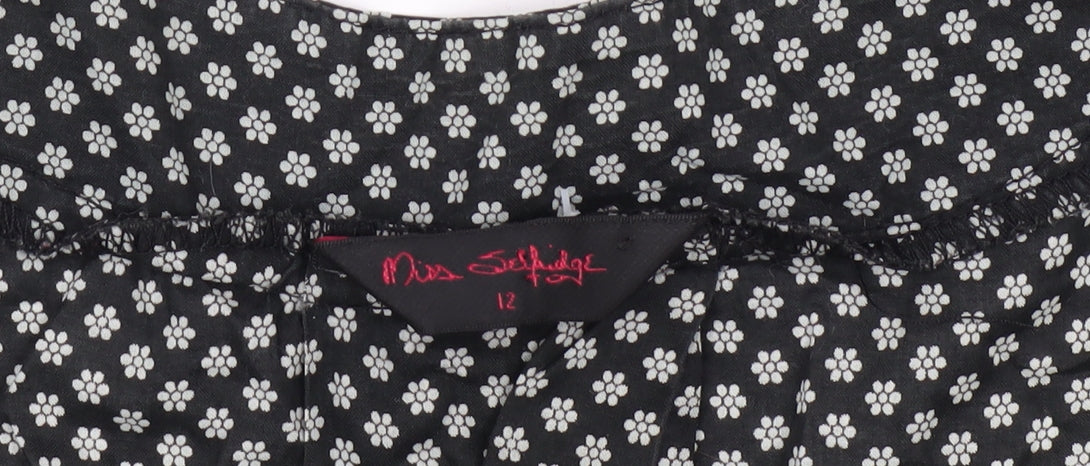 Close-up detail of Miss Selfridge Black Floral Dress, size 12, Women