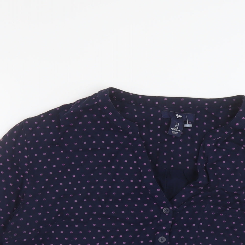 Gap Womens Black Geometric Viscose Basic Blouse Size S V-Neck