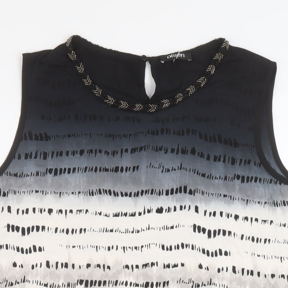 Olsen Womens Green Geometric Viscose Basic Tank Size 14 Round Neck