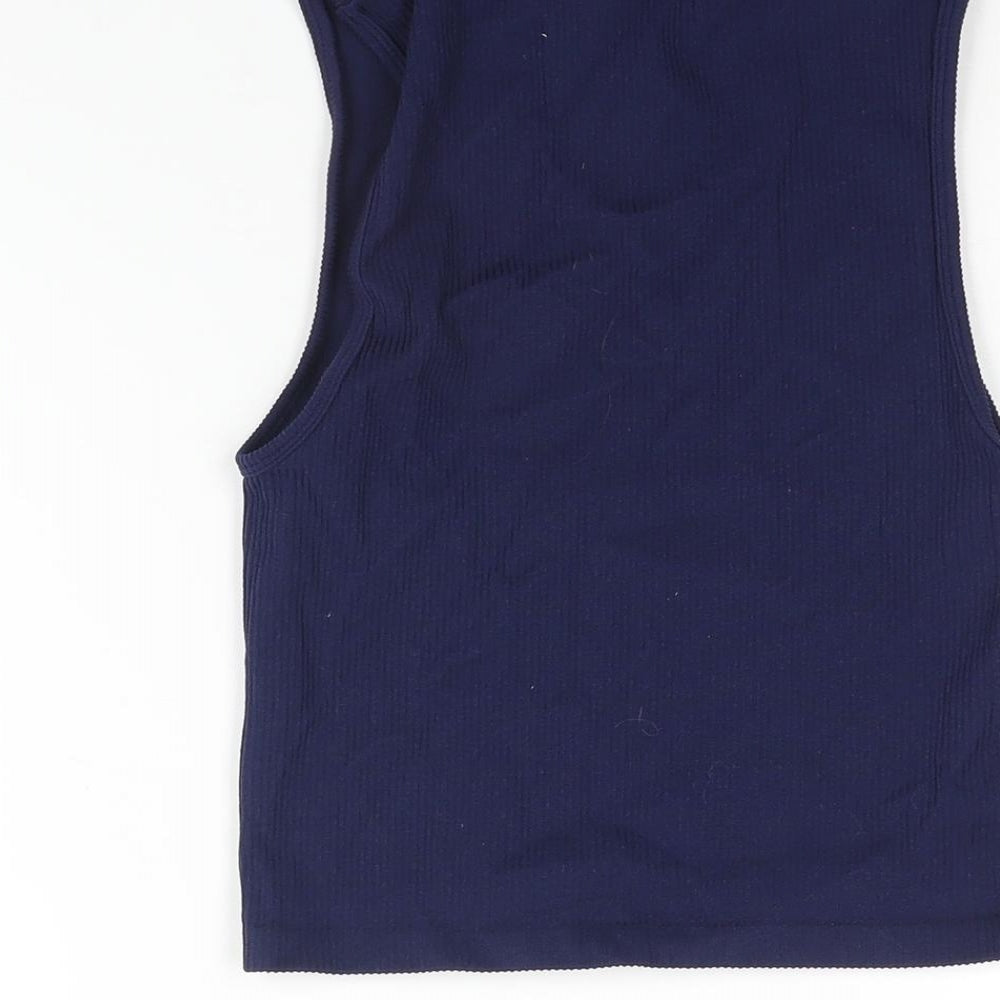Stradivarius Womens Blue Polyamide Basic Tank Size M Mock Neck - Ribbed