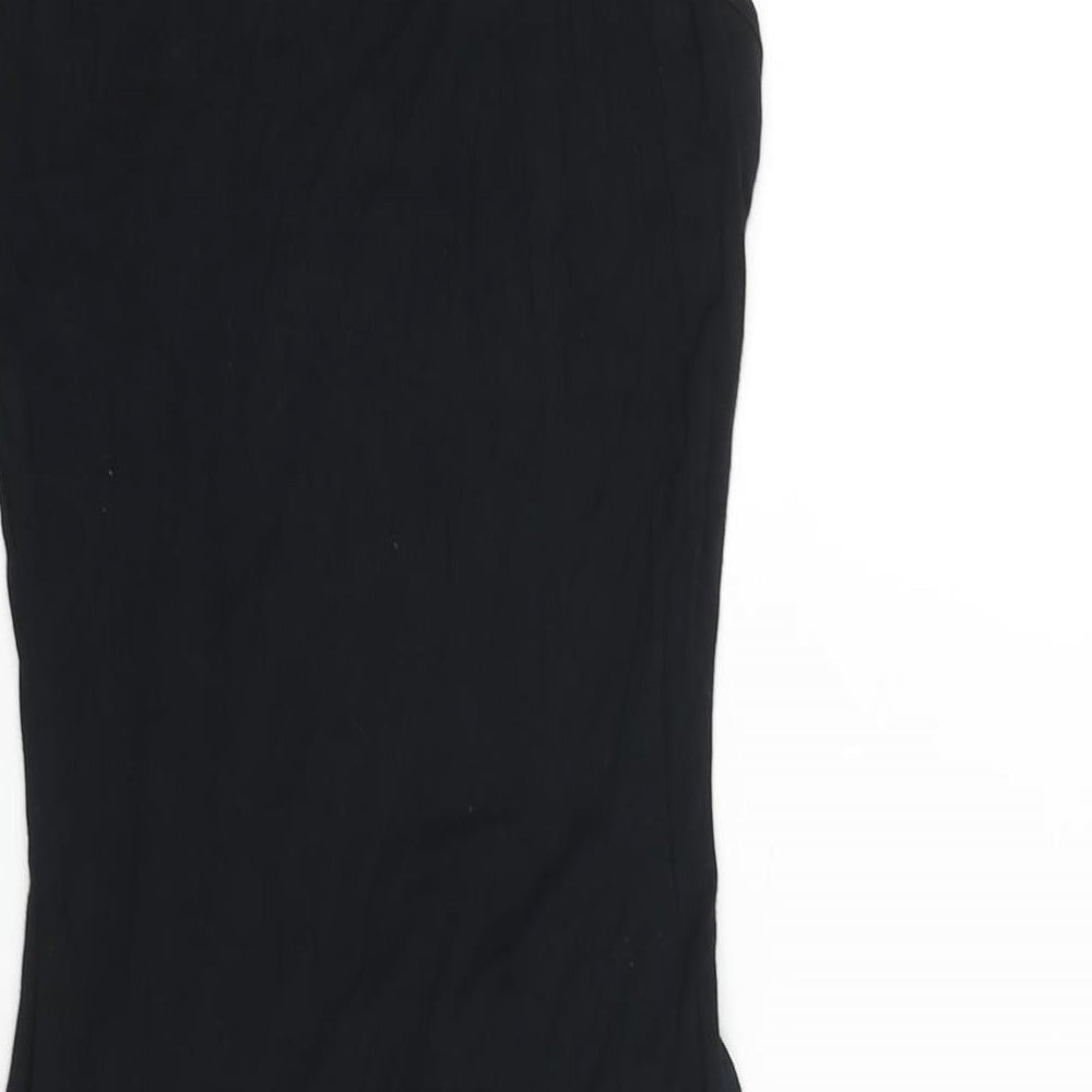 Brand and care label for Missguided women’s black viscose bodycon, size UK 6, square neck pullover
